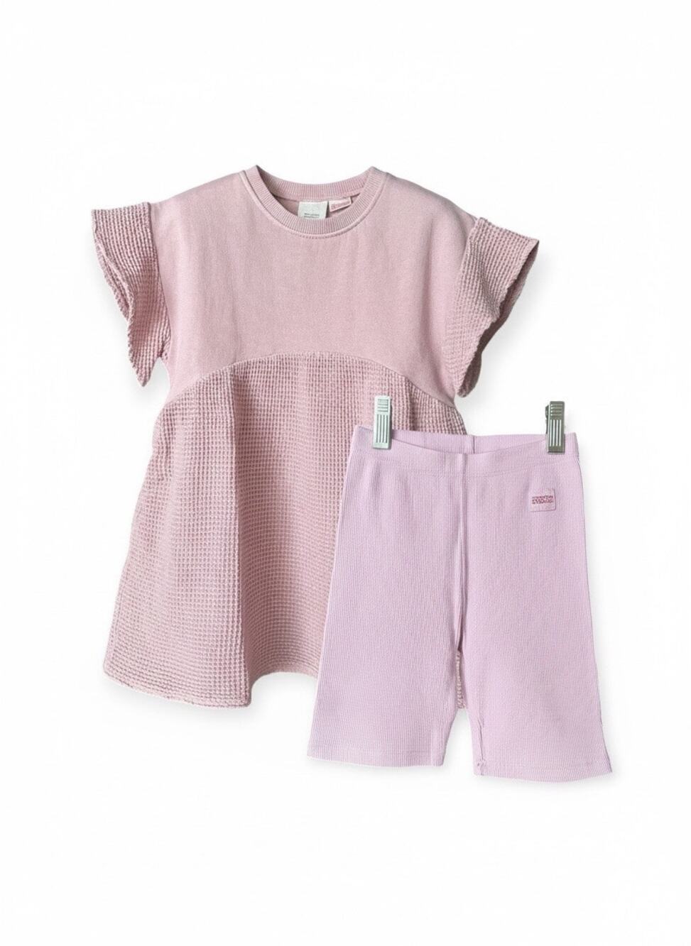 Zara Waffle Dress and Shorts Outfit, Size 5T (110cm), Pastel Pink